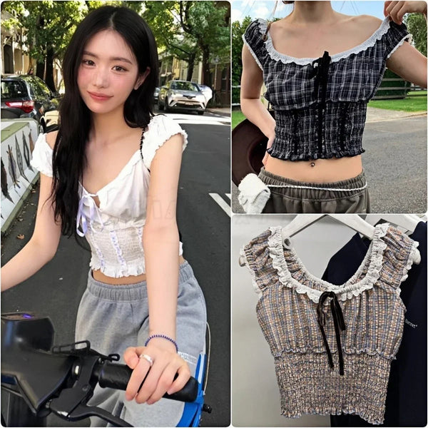 [The Barnnet] Shirring Waist Plaid Top