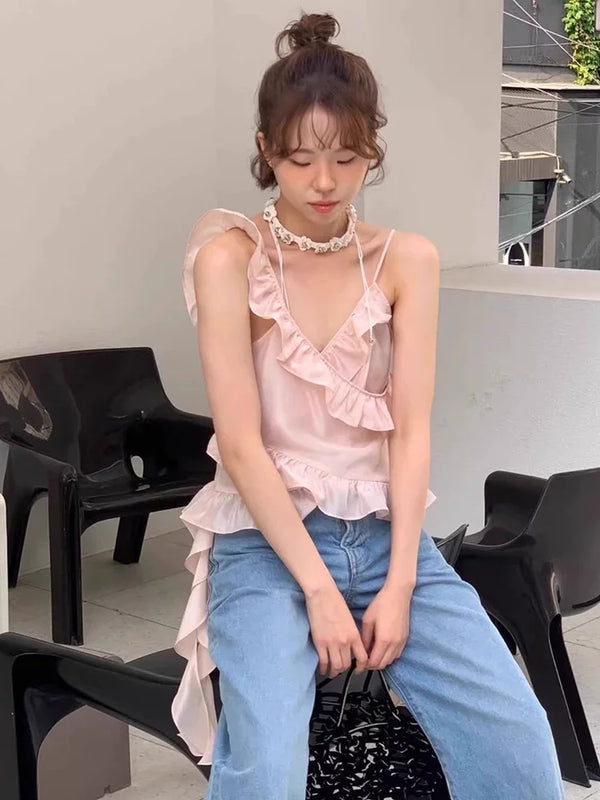 [Atelier Edition] Irregular Ruffle Edge Lace-up Top