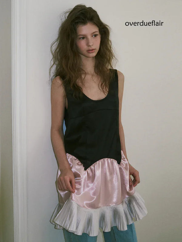 [Overdue Flair] Contrasting color Ruffle Edge Dress