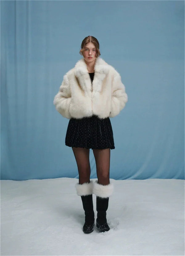 Faux Fur Coat in Brown and White