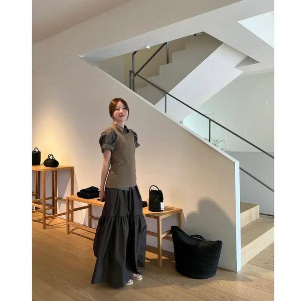 [Monoha] Brown Plaid Village Skirt