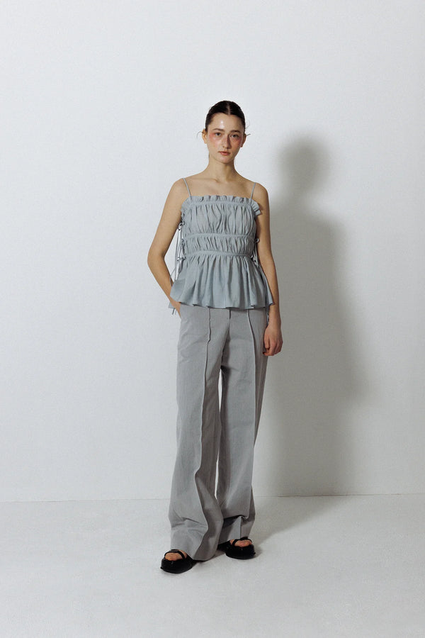 Pleated Square-Neck Sling Top – Blue & White