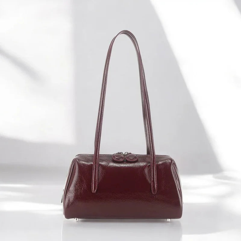 Korean Style Waxed Leather Commuter Handbag with Velvet Lining